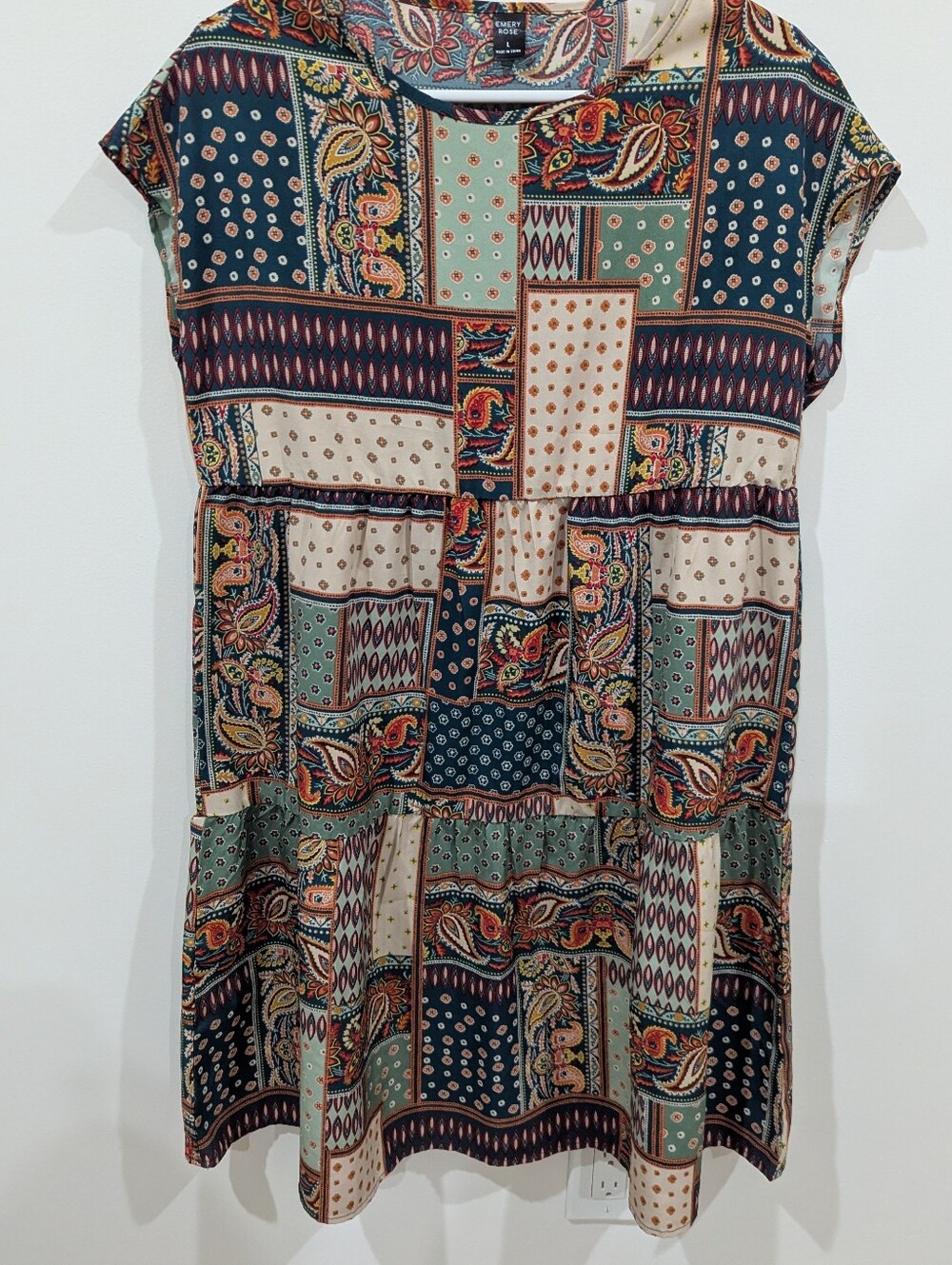 Multicolor Patchwork Print Short Sleeve Women's Top